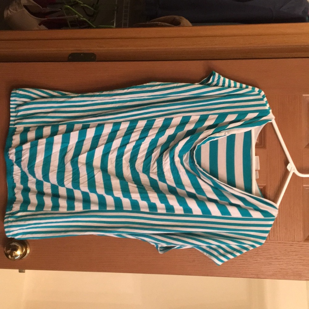 Cato teal and white striped top